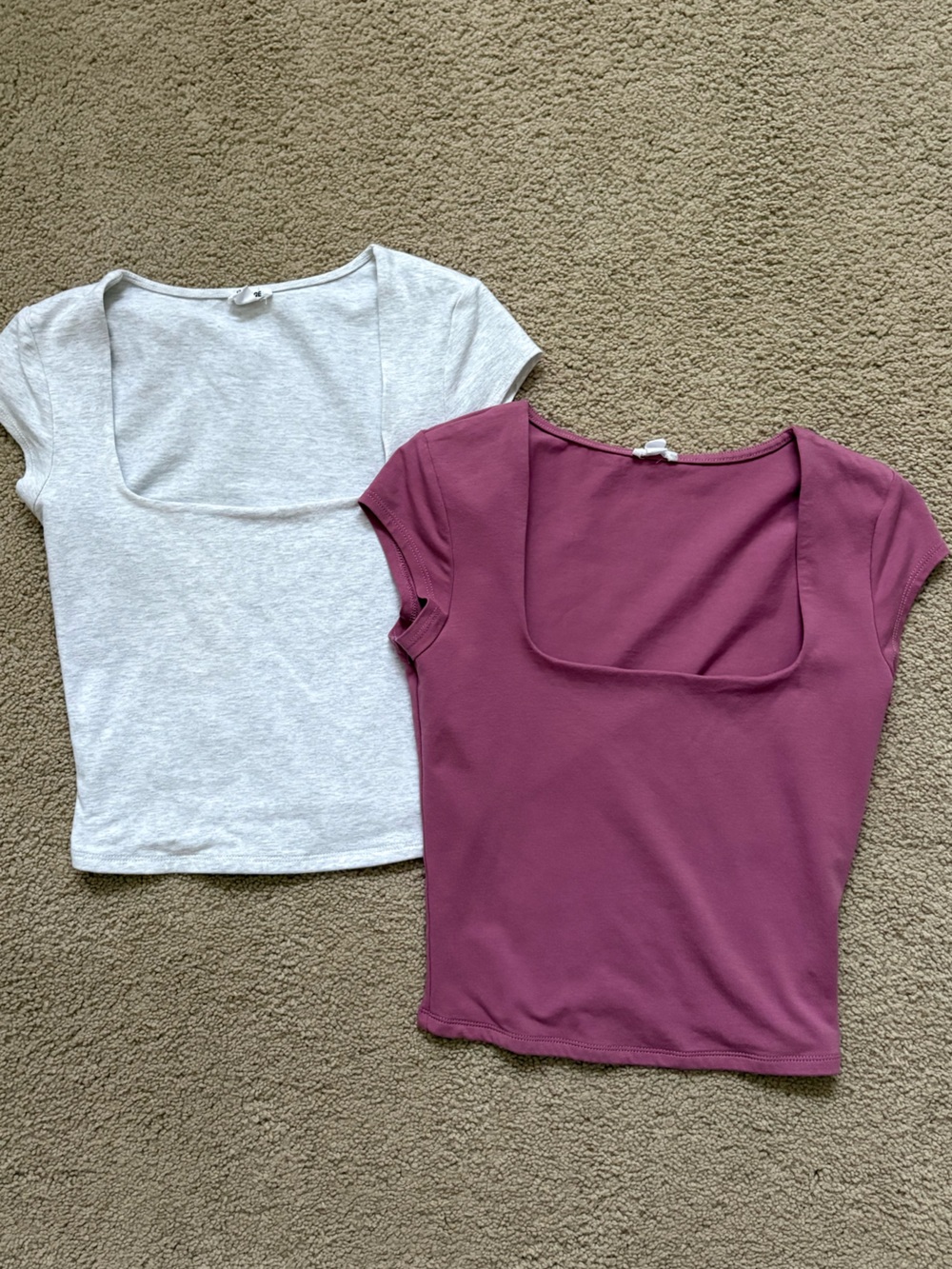 Garage Square Neck Short Sleeve Top - Mauve and Light Gray
